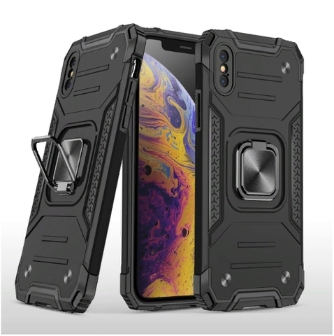 Противоударный чехол Strong Armour Case с кольцом для iPhone X, Xs (Черный)