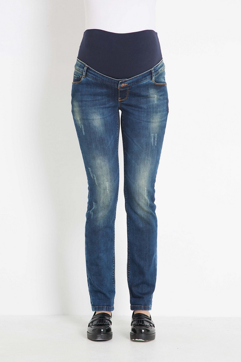 Фото джинсы для беременных GEBE, высокий бандаж с регулировкой объема от магазина СкороМама, синий, размеры.
