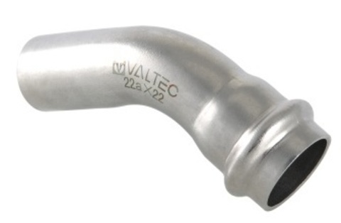 Valtec угольник пресс 18х18 мм раструб-труба 45° из нерж. стали VTi.958.I.001818