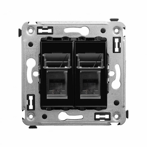 Розетка телефонная двойная RJ-12/RJ-12 - 2 модуля. Цвет Чёрный квадрат. DKC серия Avanti. 4402314