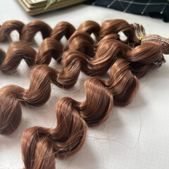 Волосы для кукол, трессы кудри-локоны-спиральки, коричневые с рыжинкой, длина 15 см*1 метр, набор 2 шт.