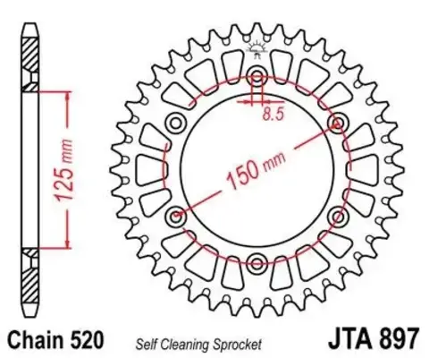 Звезда ведомая алюминиевая JTA897 50RED