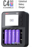 Зарядное устройство ISDT C4 EVO для цилиндрических батарей AA /AAA / 18650 / до 26700, 25W (DC - QC2.0/3.0/PD), 3A, x4