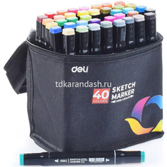 Набор маркеров двусторонних 40 цв, толщина линии 1-7мм в текстильном чехле