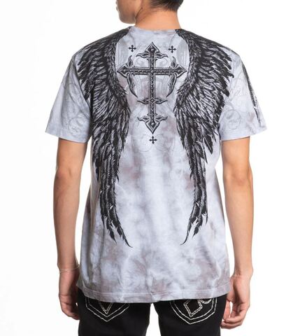 Affliction | Футболка мужская Death Eyes Tee LT.GREY CRYSTAL WASH A28913 сзади