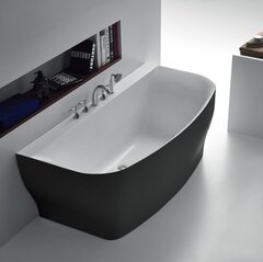 BelBagno BB74-NERO-W0 Пристенная, чёрная, прямоугольная акриловая ванна в комплекте со сливом (донным клапаном) цвета хром, без перелива 1650x780x590 фото