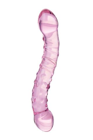 Двусторонний розовый фаллос с рёбрами и точками - 20,5 см. - Sexus Sexus Glass 912026