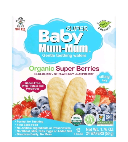 Hot kid, Baby Mum и Mum Supper, вафли для защиты зубов, органические суперягоды, 12 пакетиков, по 2 шт.