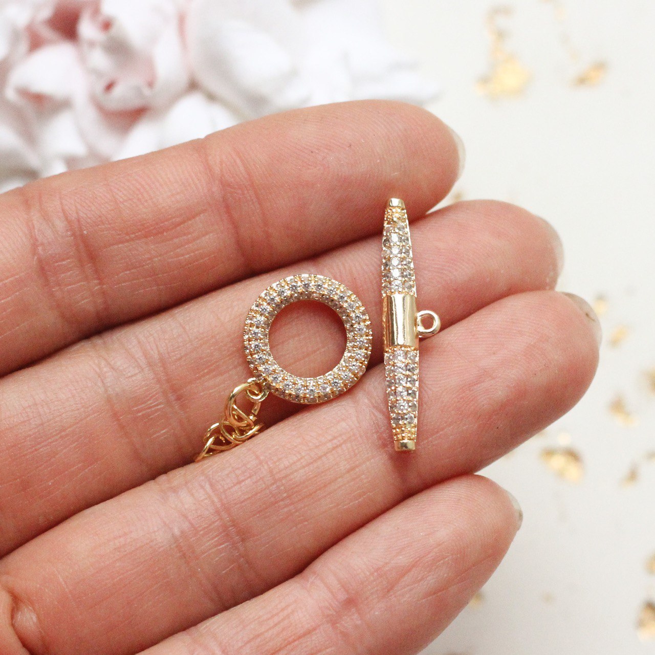 Замочек - тогл с фианитами 14 мм, позолота, З028 - купить по низкой ...