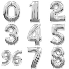 Фольгированные цифры 102 см с гелием (серебро - металлик)