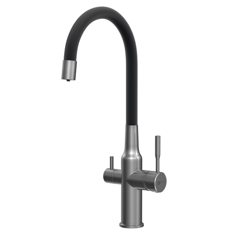 Lemark LM5083GMN-Black Смеситель для кухни с гибким изливом с подключением к фильтру питьевой воды, высота излива 32 см, длина 20 см, нерж. сталь / графит нано