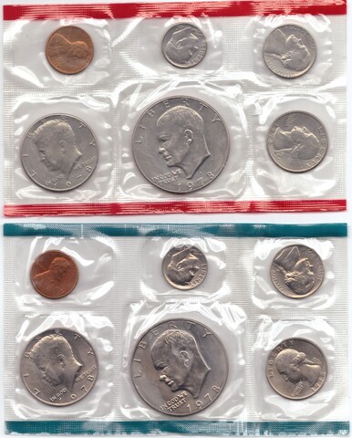 Годовой набор монет США 1978 г. (6 монет - D; 6 монет - P) в родном конверте. Медно-никель, медь