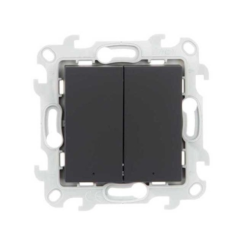 Выключатель двухклавишный с подсветкой - 10AX 250В~. Цвет Графит. Simon 24 Harmonie. 2450392-038
