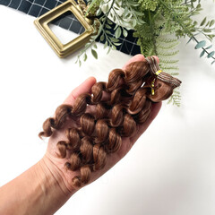 Волосы для кукол, трессы кудри-локоны-спиральки, коричневые с рыжинкой, длина 15 см*1 метр, набор 2 шт.