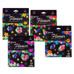 Карандаши цветные Yalong 24 цв., "Цветы", деревянные, шестигранные, заточенные, дизайн на корпусе, грифель 3.0 мм, картон. уп., европод.