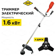 Триммер электрический DDE ET1600RV (1600 Вт верх двиг разъем прям вал ремень +диск велорул (791-899)