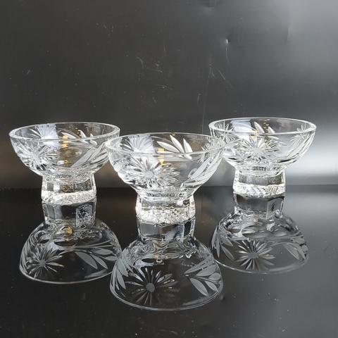 Вазочки, креманки для сервировки набор из 3х штук, для варенья, джема, орехов, хрустальные, алмазная грань, геометрический орнамент, винтаж 1970-1990 гг