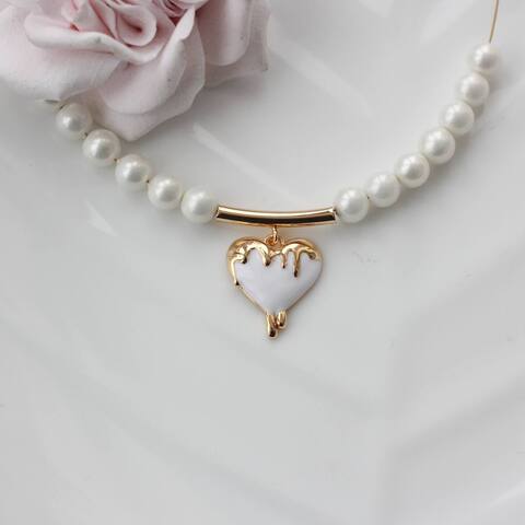 УЦЕНКА!!! Подвеска Сердце с белой эмалью, 17*15 мм, позолота, У055