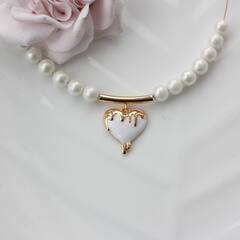 УЦЕНКА!!! Подвеска Сердце с белой эмалью, 17*15 мм, позолота, У055