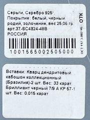 Кварц дендро (серьги из серебра)