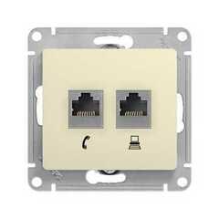 Schneider Electric Glossa Бежевый Розетка 2-местная компьютерная RJ45+RJ45, категория 5E, механизм IP20 скрытая установка GSL000285KK