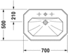 4387000301 Duravit 1930 Duravit 1930 Раковина с перел., и 3 отв. под смес., 70х50х Н: 20.5см, Цвет: Белый с покрытием WonderGliss