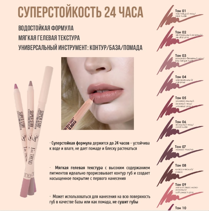 TF CU-36 Карандаш для губ гелевый SUPER STAY I'm TREND тон 002 нейтральный розовый