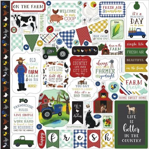 Лист  30х30см со стикерами  Down On The Farm Cardstock Stickers