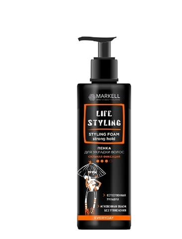 Life Styling Пенка для укладки волос сильная фиксация 195мл Markell