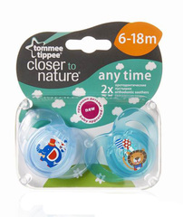 Силиконовые пустышки дневные ANY TIME, 6-18 мес, 2 шт. в уп. (розовый-сиреневый)