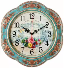 Часы 21 Bek настенные  3533-001  круг d=35см, корпус бирюзовый с бронзой "Барокко" "Рубин"