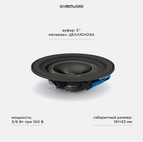 CVGAUDIO CPA5TBL Встраиваемый 5" широкополосный громкоговоритель, 3/6W-100V, круглый, безрамочный, черный