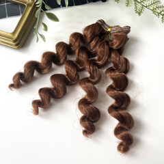 Волосы для кукол, трессы кудри-локоны-спиральки, коричневые с рыжинкой, длина 15 см*1 метр, набор 2 шт.