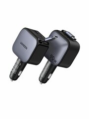 Автозарядка UGREEN EC603 (55909B) 90W Fast Car Charger USB-A&USB-C with Retractable Cable USB-C с выдвижным кабелем, металлик