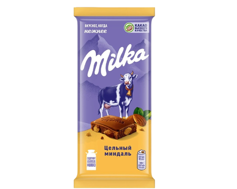Шоколадная плитка Milka цельный миндаль 80гр