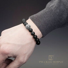 Браслет "Колесо судьбы". Чёрный нефрит. Бусины 10мм.