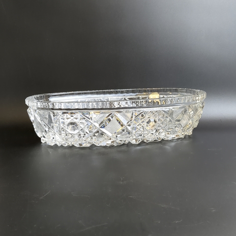 Антуражное шикарное большое блюдо для сервировки из хрусталя, алмазная грань, геометрический орнамент, винтаж времен СССР (69)