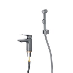 Aquatek AQ1012BGM AQ1012BGM ВЕГА смеситель для раковины 97 с гигиеническим ручным душем, оружейная сталь фото