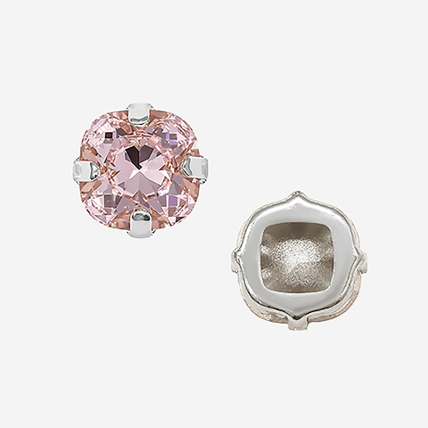 Кристалл Кушон (Сushion) в цапах, оттенок "Розовый"/"Rose", 9,2мм, родирование