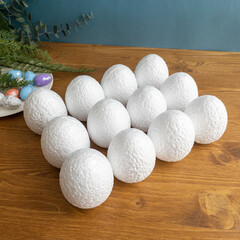 №2 Яйца пасхальные, Белые, из пенопласта, размер 7*5,5 см, набор 12 штук.