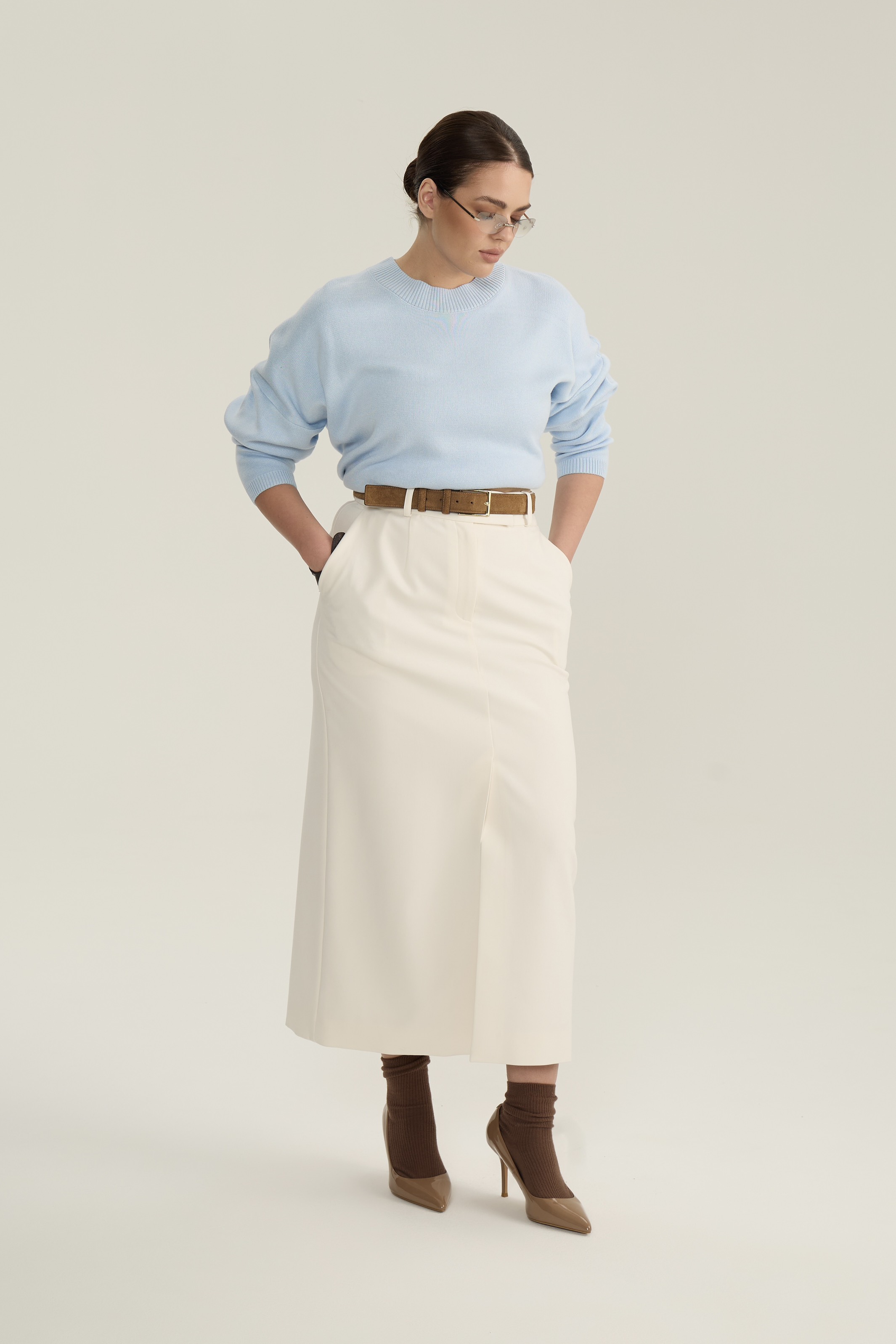 Юбка макси со шлицей, молочный