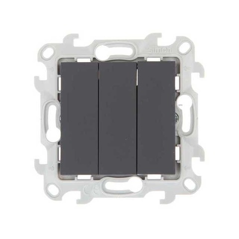 Выключатель трёхклавишный - 10AX 250В~. Цвет Графит. Simon 24 Harmonie. 2450391-038