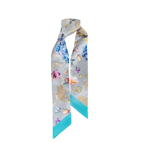 Шелковый твилли шарф Mollen Забава светло-серый