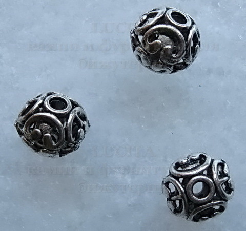 Бусина металлическая "Ажурная" (цвет - античное серебро) 11х10 мм ()