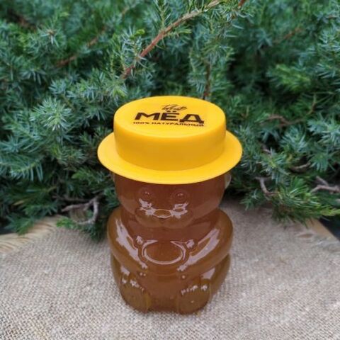 Мёд гречишный середина лета 2022 Ивановка 280 мл (400 г) в стеклянной баночке Мишка