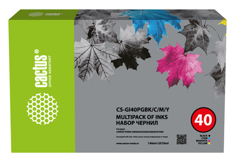 Чернила Cactus CS-GI40PGBK/C/M/Y Голубой / Cyan/Пурпурный / Magenta/желтый/черный набор350мл для Canon Pixma G5040/G6040/GM2040