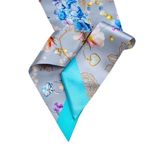 Шелковый твилли шарф Mollen Забава светло-серый