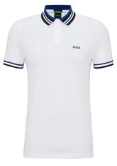 Теннисное поло BOSS Cotton-Piqu_ Polo Shirt With Ribbed Striped Trims - white