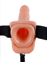 Телесный полый страпон с вибрацией Vibrating Hollow Strap-On with Balls - 24 см. - 