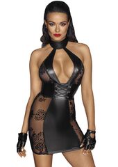 Короткое платье из кружева со вставками из wet-look материала Short tulle dress Powerwetlook inserts and corset binding - 